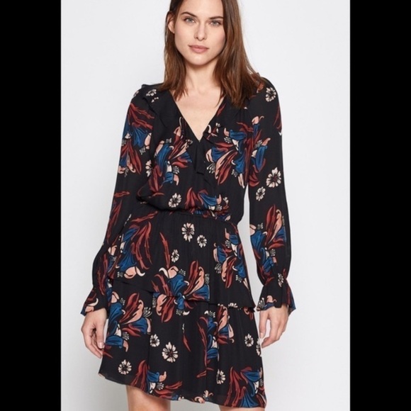 Joie Nour Silk Ruffle Mini Dress in Caviar Size S - Picture 1 of 7